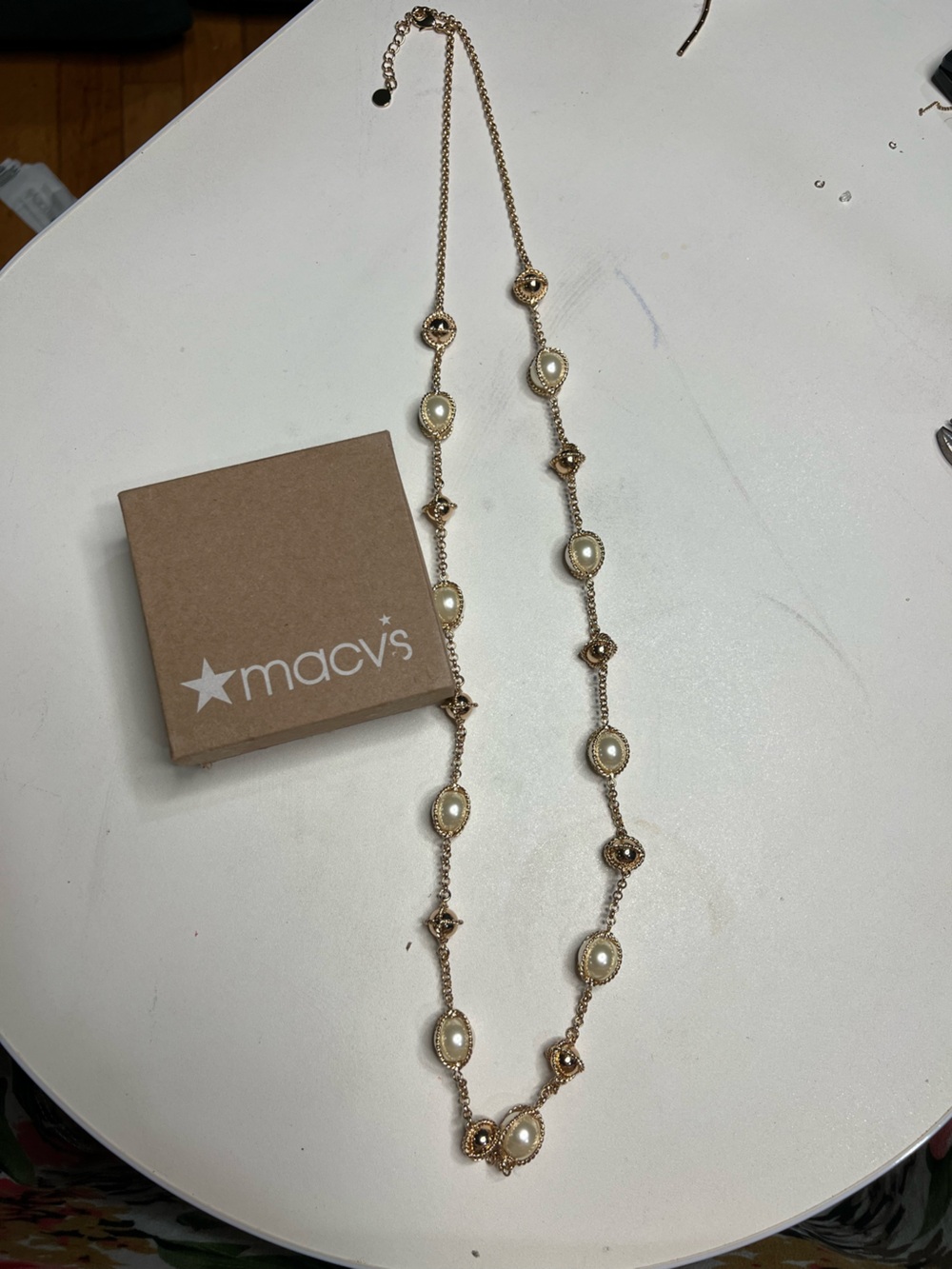 Macy's Gold-Tone Necklace with Cream Pearl Stations